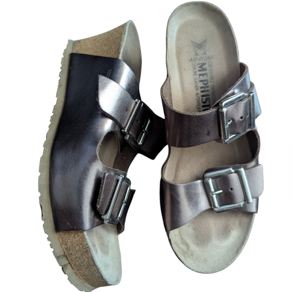 Mephisto Shoes - Mephisto Shiny Bronze Buckle Wedge Sandals